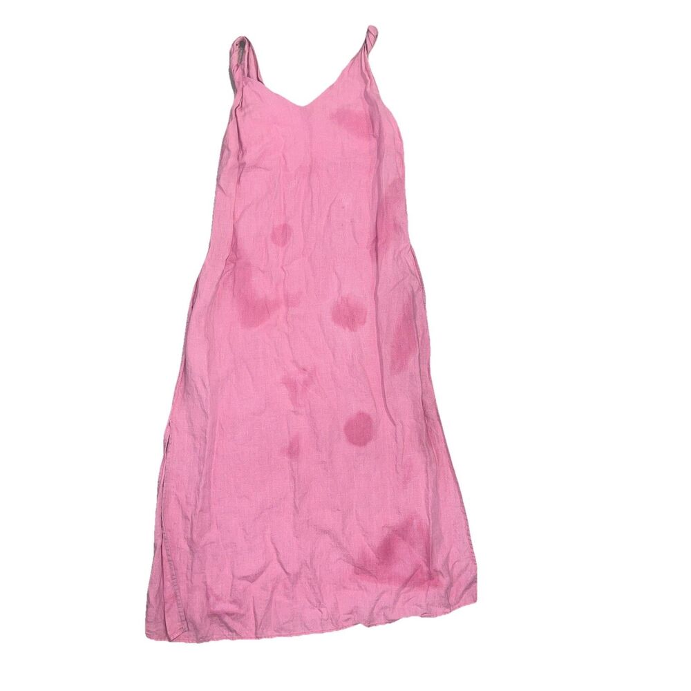 Pavietra Women’s Pink Tie Dye Linen Pockets Summer Dress Preppy Quiet Luxury